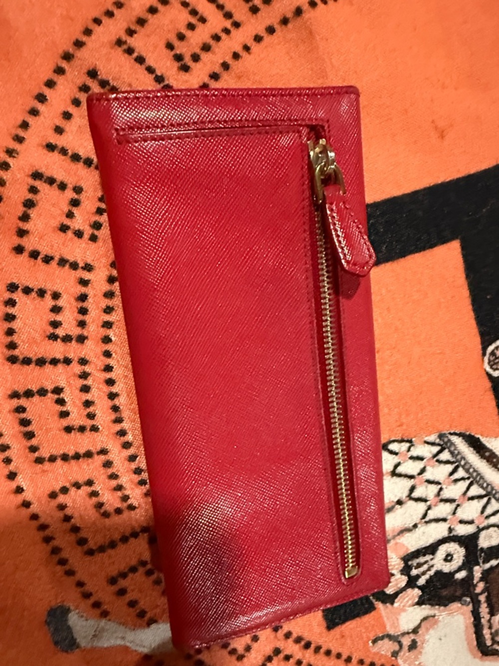 Prada Red Saffiano Long Wallet with Gold Logo Trim - Picture 7 of 8